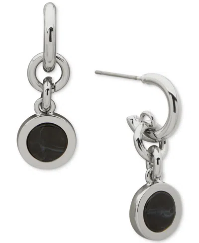 Dkny Silver-tone Inlay Link Green Double Drop Earrings In Metallic