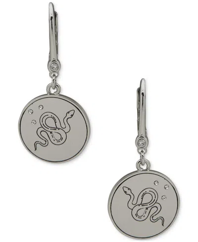 Dkny Silver-tone Pave Snake Coin Drop Earrings In Crystal