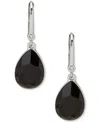 Dkny Silver-tone Polished Jet Stone Teardrop Earrings In Black