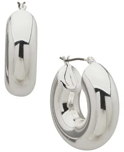 Dkny Silver-tone Polished Puffy Hoop Earrings