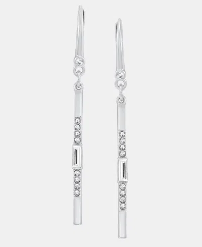 Dkny Silver-tone Crystal Pave Bar Linear Earrings In Pink