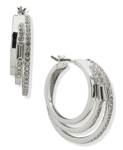 Dkny Silver-tone Crystal Pave Double Hoop Earrings In Neutral