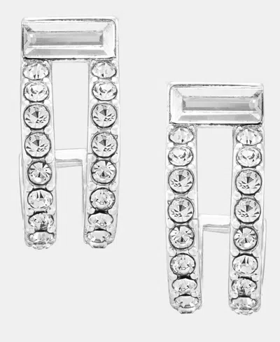 Dkny Silver-tone Crystal Stone Pave C Hoop Earrings In Orange