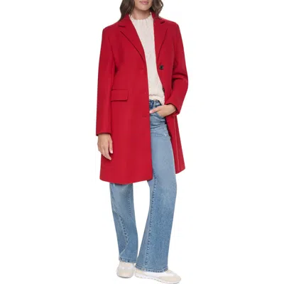 Dkny Single Breasted Wool Blend Coat In Red