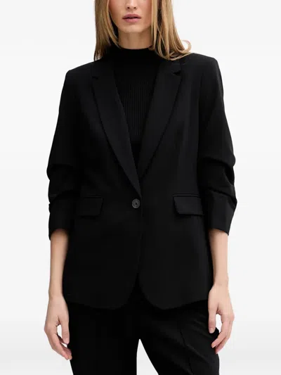 Dkny Single-breasted Ruched-sleeve Blazer In Black