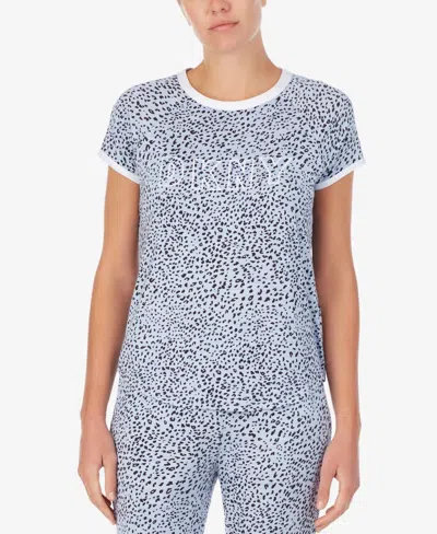 Dkny Sleepwear Contrast-trim Sleep T-shirt In Blue Print In Multi