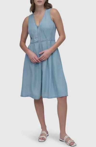 Dkny Sleeveless A-line Dress In Light Chambray