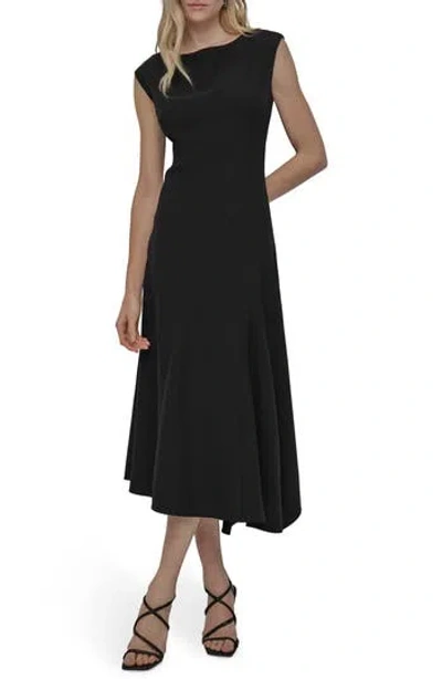 Dkny Sleeveless Asymmetric Hem Fit & Flare Midi Dress In Black