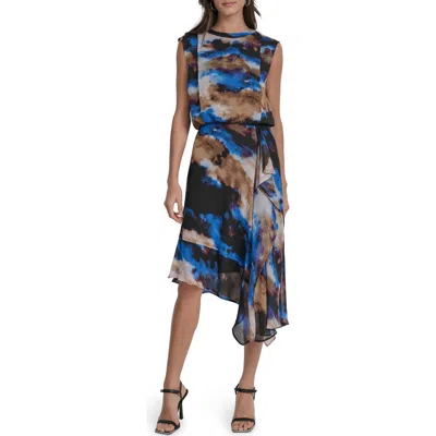 Dkny Sleeveless Asymmetric Midi Dress In Multi