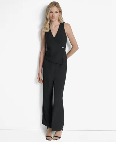Dkny Sleeveless Asymmtetric Wide Leg Vest Jumpsuit In Black