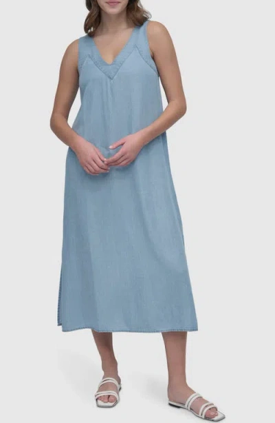 Dkny Sleeveless Chambray Midi Dress In Light Chambray