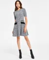 Dkny Sleeveless Color Blocked Mini Dressshort Sleeve A-line Dress With Zipper Flap Pocket Detail In Gray