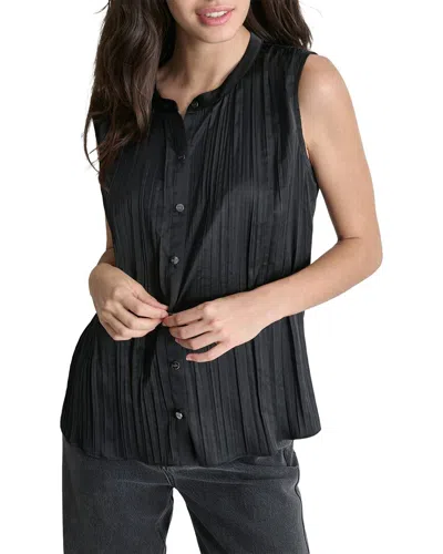 Dkny Sleeveless Crinkle Top In Blk-black