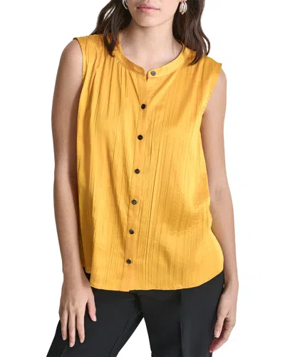 Dkny Sleeveless Crinkle Top In Yellow