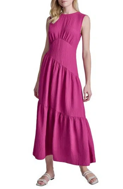 Dkny Sleeveless Crinkled Gauze Tiered Maxi Dress In Pink