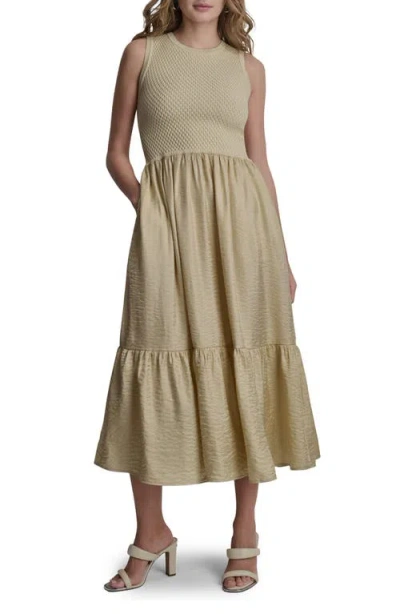 Dkny Sleeveless Diamond Knit Midi Dress In White