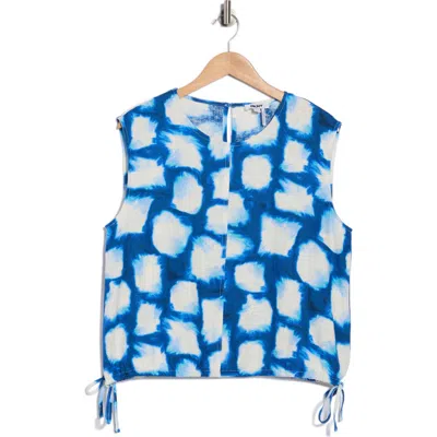 Dkny Sleeveless Drawstring Hem Linen Blend Top In Blue