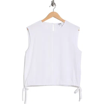 Dkny Sleeveless Drawstring Hem Linen Blend Top In White