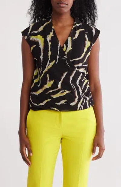 Dkny Sleeveless Faux Wrap Top In Black