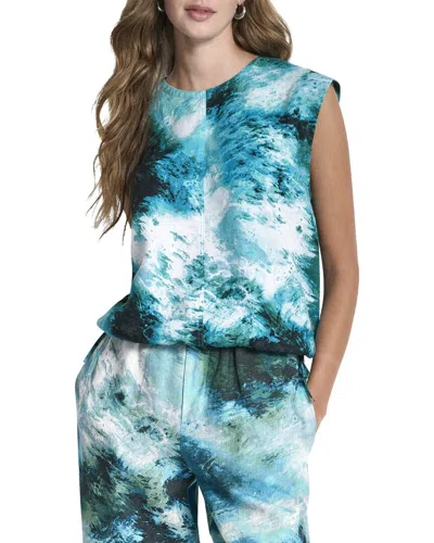 Dkny Sleeveless Linen Shirt In Blue