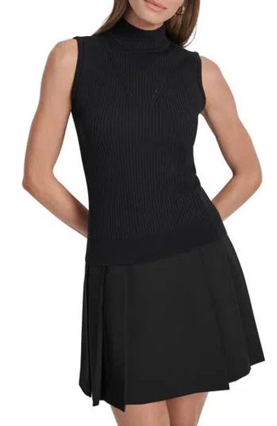 Dkny Sleeveless Mock Neck Sweater In Black