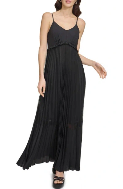 Dkny Sleeveless Pleated Maxi Dress In Black