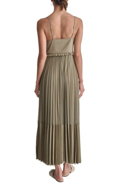 Dkny Sleeveless Pleated Maxi Dress In Light Fatigue