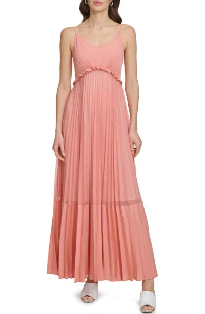 Dkny Sleeveless Pleated Maxi Dress In Summer Rouge
