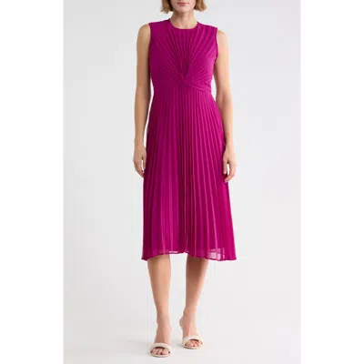 Dkny Sleeveless Pleated Midi Dress In Pink