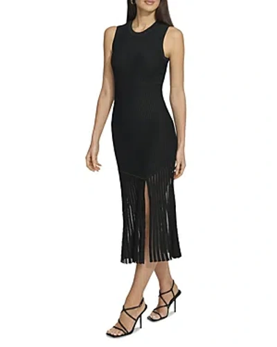 Dkny Sleeveless Ribbed Knit Midi Dress In Black