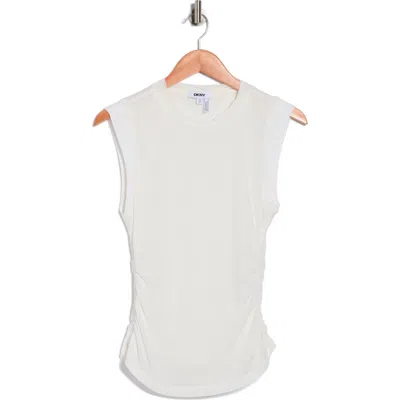 Dkny Sleeveless Ruched Knit Top In White