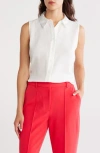 Dkny Sleeveless Satin Button-up Shirt In White