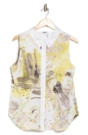 Dkny Sleeveless Satin Button-up Top