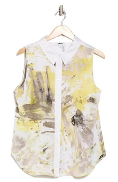 Dkny Sleeveless Satin Button-up Top In Gray