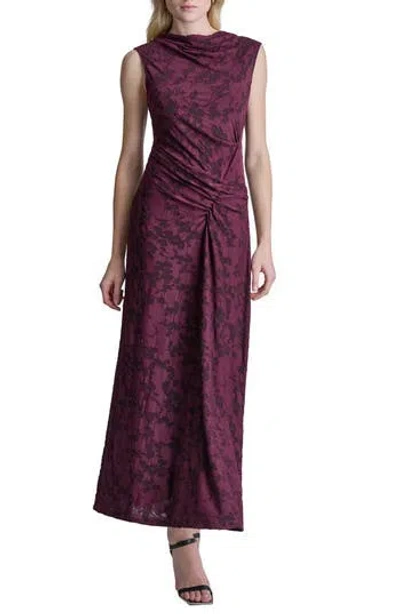 Dkny Sleeveless Side Ruched Jacquard Maxi Dress In Purple