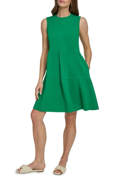 Dkny Sleeveless Stretch Cotton Dress In Green