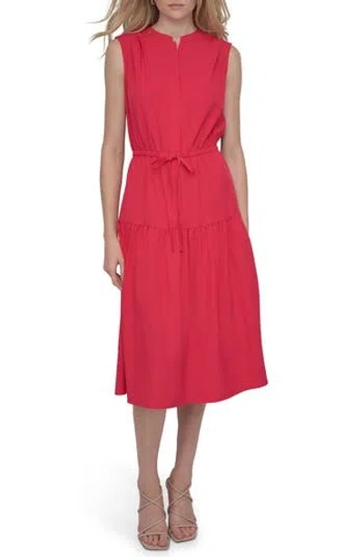Dkny Sleeveless Tiered Midi Dress In Lipstick