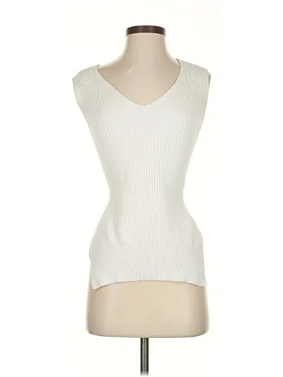 Pre-owned Dkny Sleeveless Top Ivory Scoop Neck Tops In White
