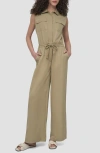 Dkny Sleeveless Twill Jumpsuit In Neutral