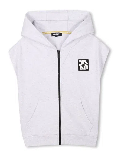 Dkny Kids' Sleeveless Zip-up Hoodie In Grey