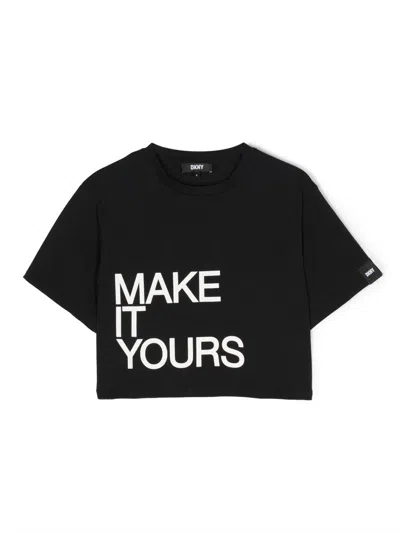 Dkny Kids' Slogan-print Cotton T-shirt In Black
