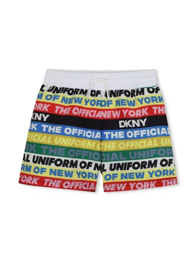 Dkny Kids' Slogan-print Swim Shorts In White