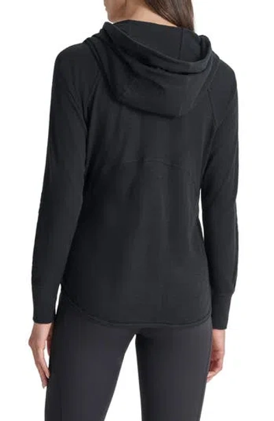 Dkny Slub Waffle Knit Zip Hoodie In Black