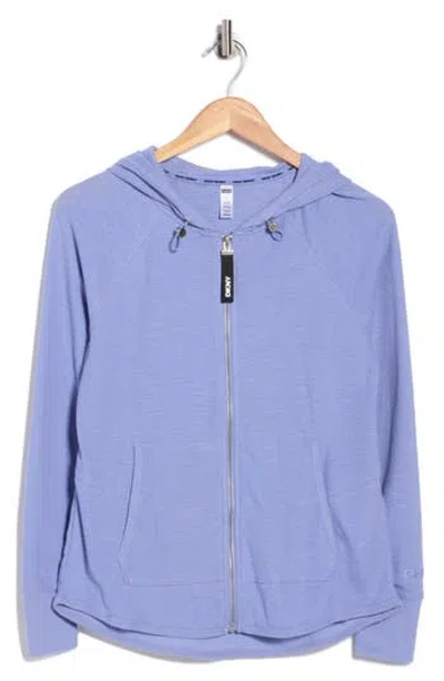 Dkny Slub Waffle Knit Zip Hoodie In Blue