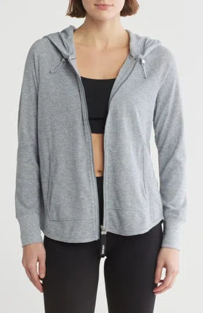 Dkny Slub Waffle Knit Zip Hoodie In Pearl Heather Gray