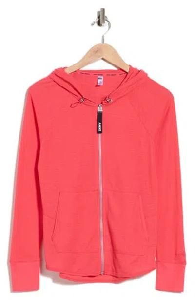 Dkny Slub Waffle Knit Zip Hoodie In Pink