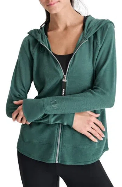 Dkny Slub Waffle Knit Zip Hoodie In Spruce