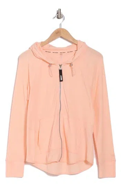 Dkny Slub Waffle Knit Zip Hoodie In Tropical Peach