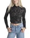 Dkny Small Sequins Mesh Mock Neck Top In Black