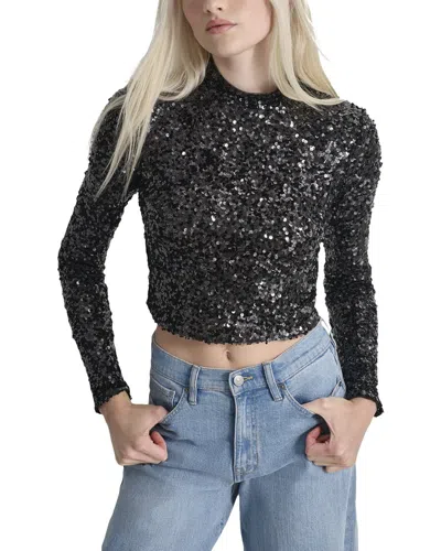 Dkny Small Sequins Mesh Mock Neck Top In Black